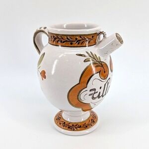 Vintage French "Tilleul" Faience Herb Jar/Tea Pot, Fait Main, Spout & Handle, 6"